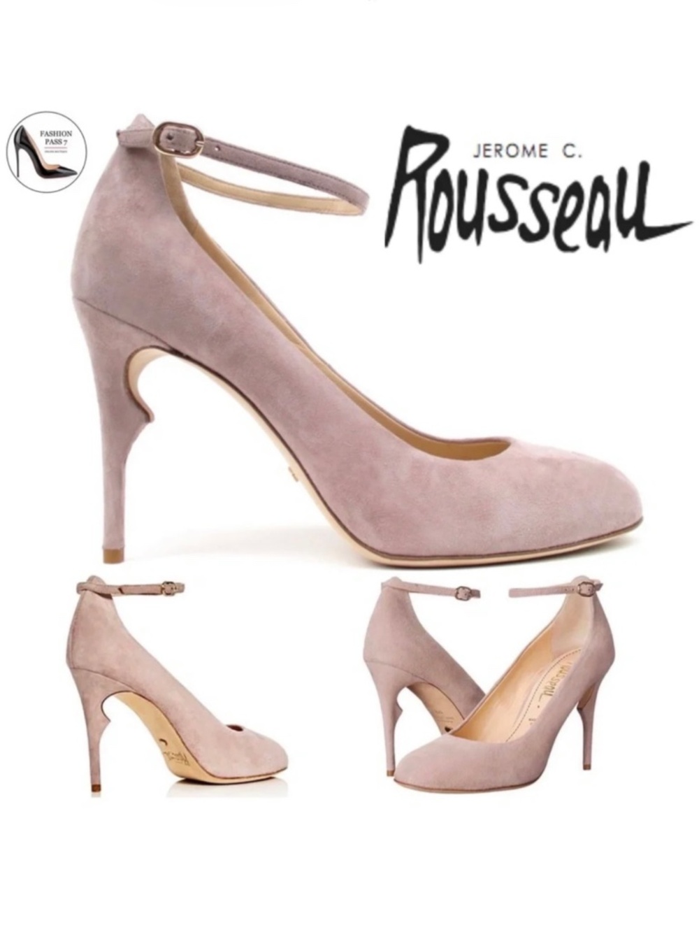 Jerome C. Rousseau Belgazou Mauve Suede Ankle Strap Stiletto Heel Dress Shoes 38